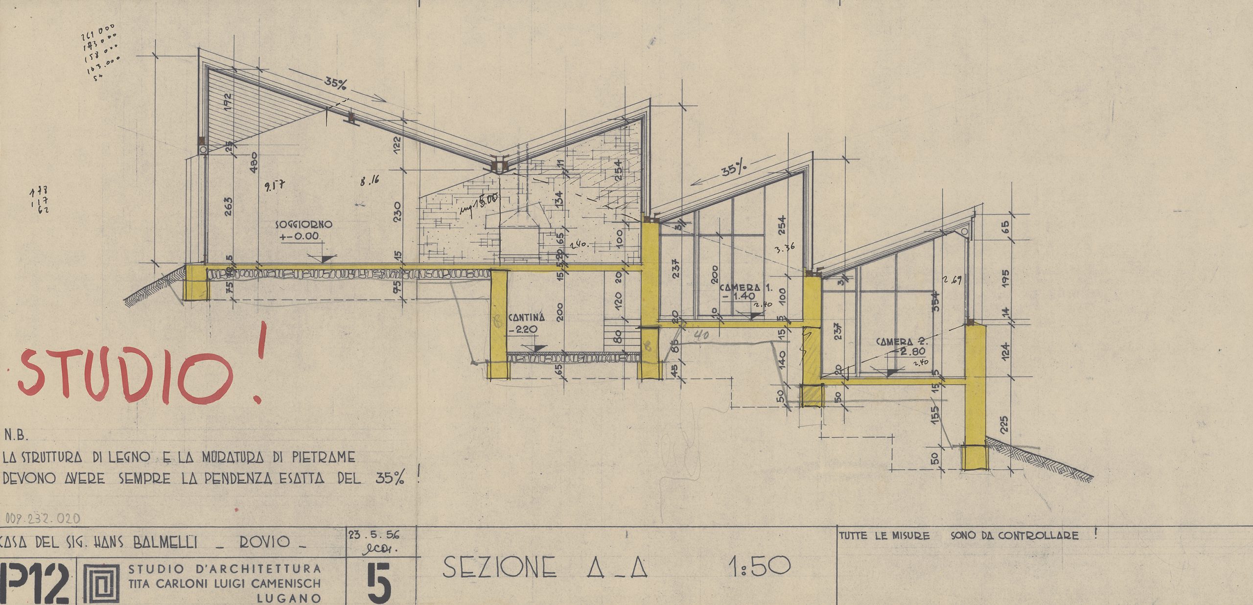 Originalplan Tita Carloni, 1956 (Archivio die Stato di Bellinzona)